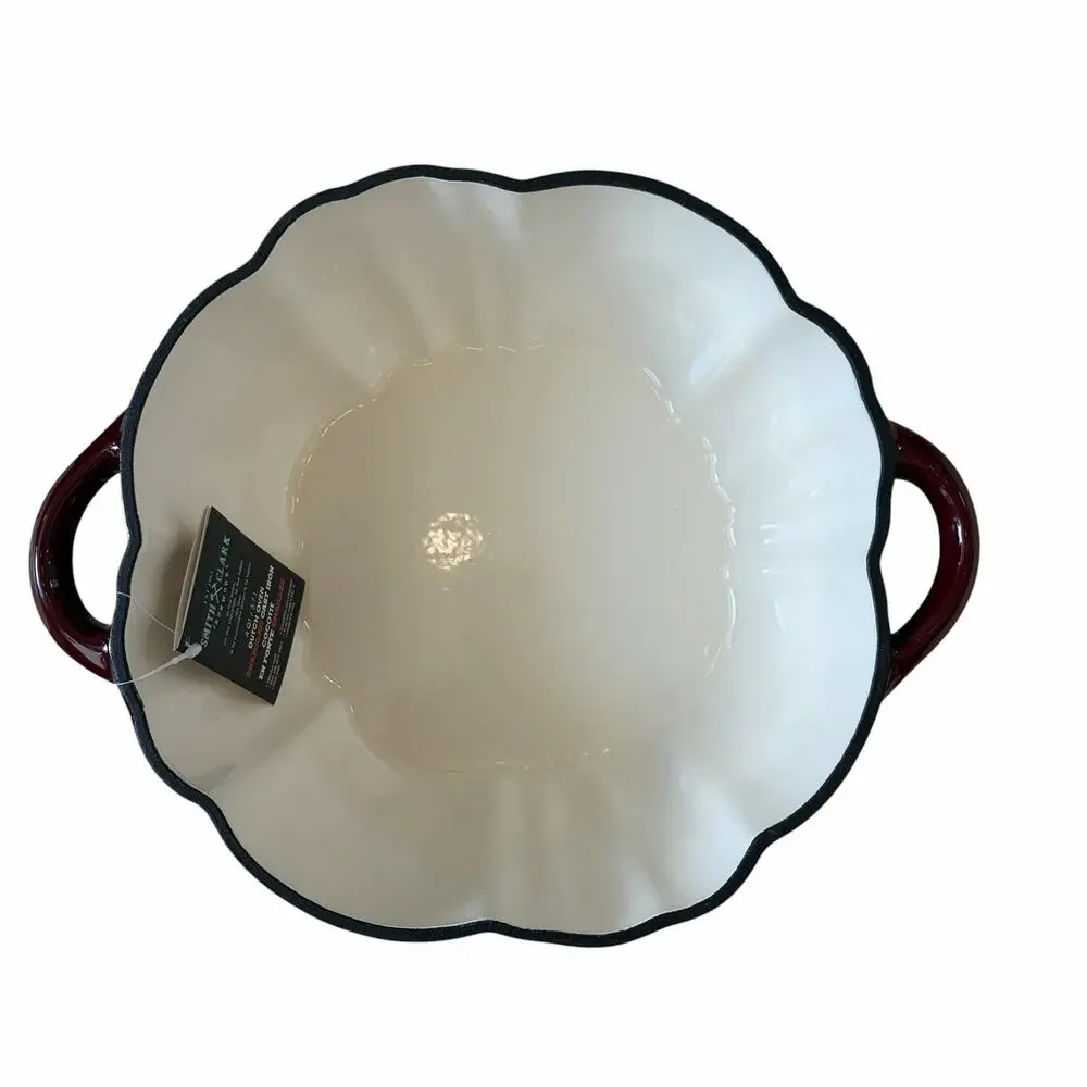 Smith & Clark Ironworks Pumpkin Dutch Oven 4qt Cast Iron Dark Red Enamel NEW